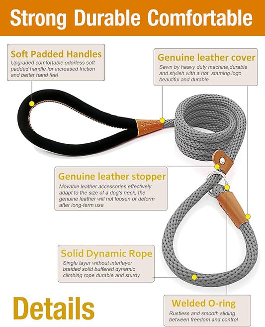 lynxking 8 FT Dog Leash Slip Lead 2 Pack Strong Heavy Duty Braided Dog Training Leash No Pull Training Lead Leashes for Medium Large and Small Dogs
