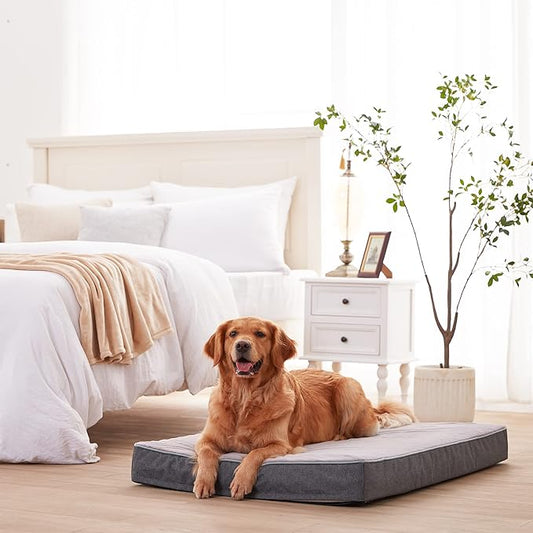 Orthopedic Memory Foam Dog Bed,Cooling Dog Beds for Large Dogs, Washable Pet Beds for Crate with Faux Fur Cover, Waterproof Lining, XL(41inch)