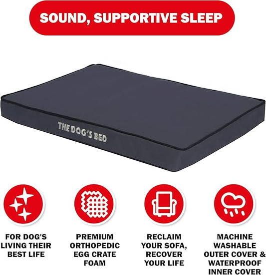 The Dog’s Bed Orthopedic Dog Bed, Large Grey with Black Trim, Waterproof, Supportive Dog Bed with Washable Replaceable Covers, Veterinary Approved