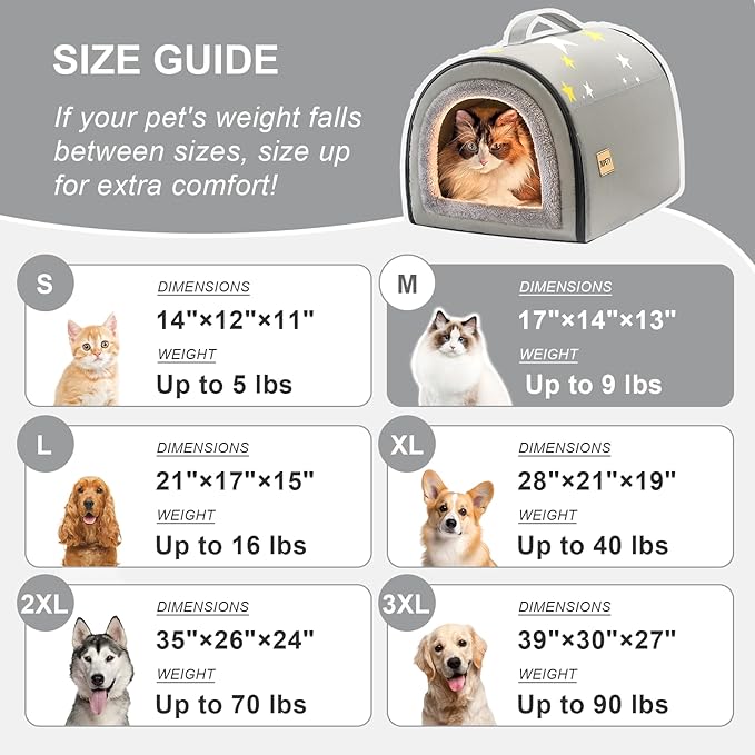 Jiupety Indoor Dog House, 2 in 1 Portable Foldable House Bed with Cover, Pet Tent & Cave Bed for Cats and Small Dogs, M(17"×14"×13"), Up to 9 Lb, Grey