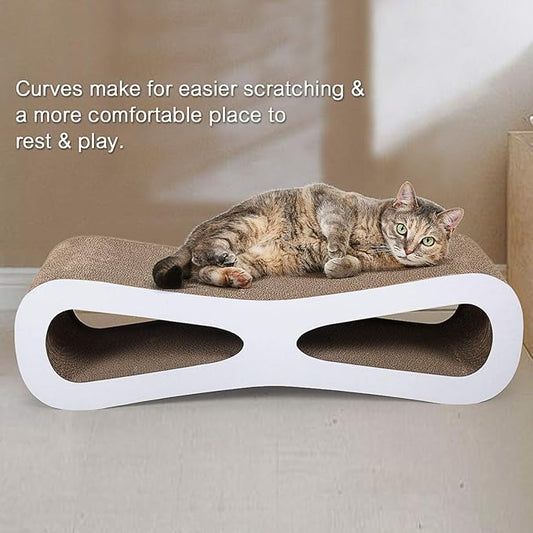 Cardboard Cat Scratcher Lounge Bed for Indoor Cats Kittens, 29.5" 8-Shaped Cat Scratching Board with Catnip, Grey