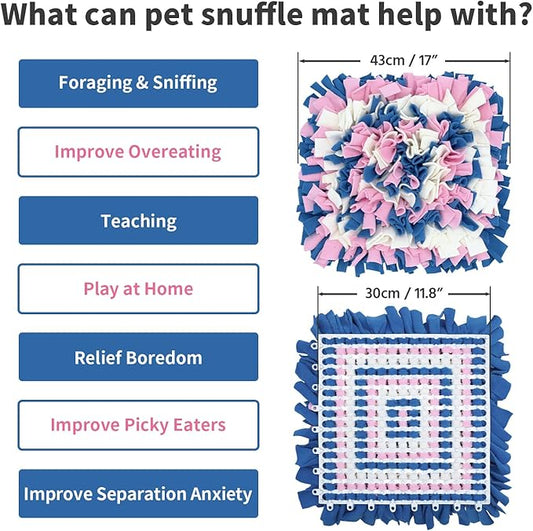 Pet Snuffle Mat for Dogs, Dog Feeding Mat, Nosework Training Mats for Foraging Instinct Interactive Puzzle Toys (Blue&Pink&White)