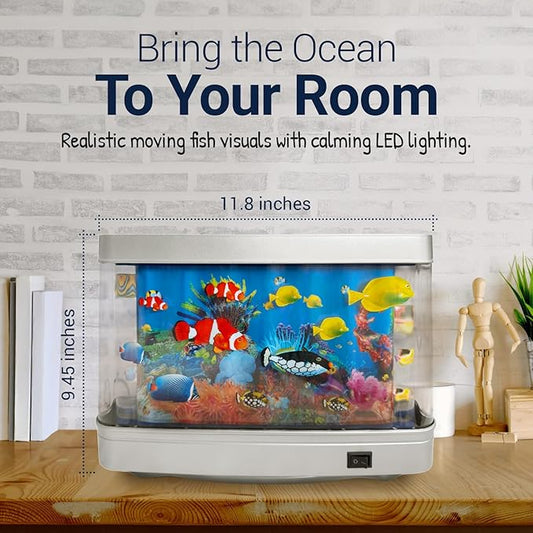 Linda’s Essentials Fake Fish Tank for Kids and Adults, Fake Aquarium Decorative Lamp, Artificial Fish Tank with Moving Fishes, Artificial Aquarium Night Light, Plug in Moving Lamp