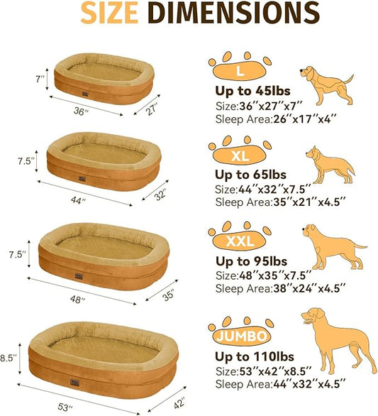 Orthopedic Waterproof Large Dog Bed: Memory Foam Washable Dog Bed with Bolsters - Removable Orthopedic Cover for Medium L XL Large Sized Pet - Non-Slip Bottom - Orange