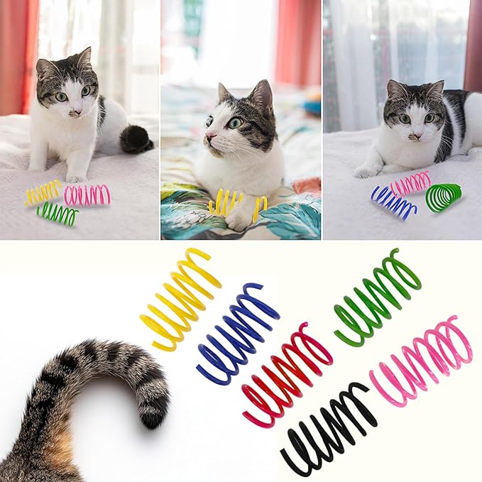AGYM Colorful Plastic Spring Cat Toys, 60 Pack Spiral Springs for Indoor Cats to Swat, Bite, Hunt, Interactive Toys for Cats and Kittens