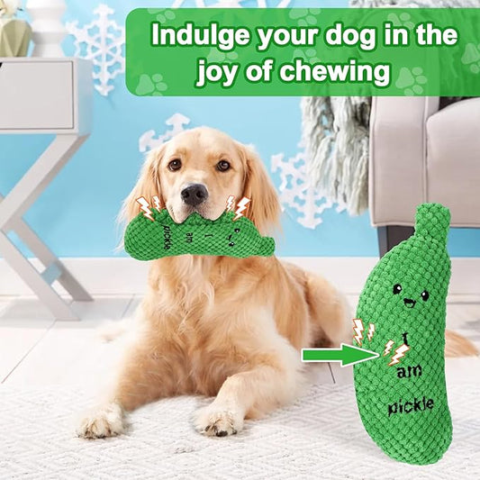 BABORUI Pickle Squeaky Dog Toy for Aggressive Chewers, Funny Plush Toy for Small/Medium/Large Dogs, Exercise and Accompany, GREEN