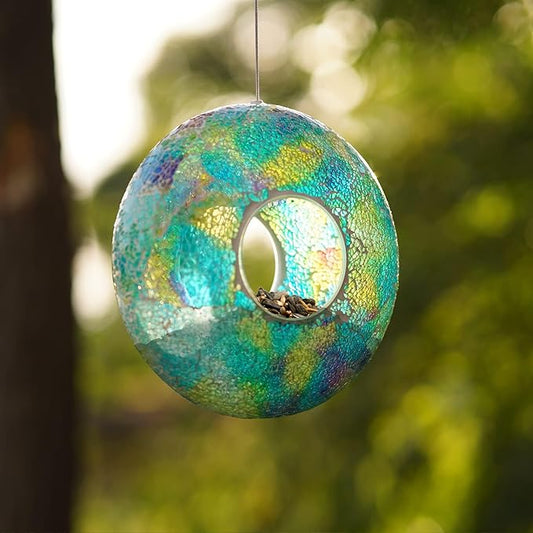 Topadorn Outdoor Bird Feeder - Decorative Mosaic Circle Fly Through Design for Birds