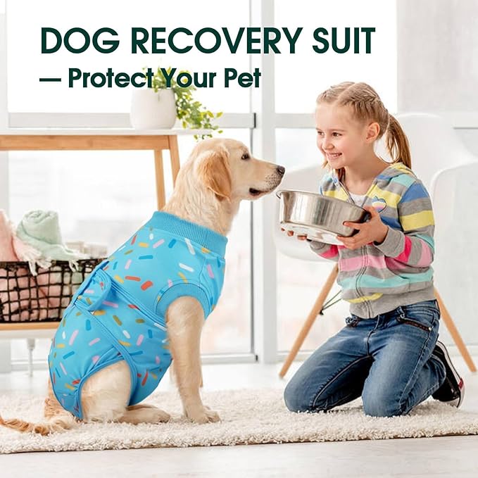 Kuoser Dog Surgery Suit, Dog Surgery Suit Male Neuter, Comfy Doggie Recovery Suit Doggie Onesie, Post-Op Onesie for Female & Male Dogs, Soft Protective Wear, BlueRibbon XL