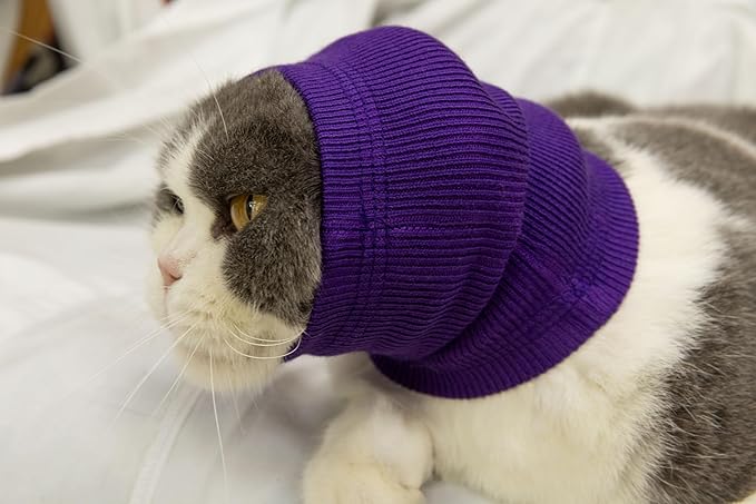Cat Hematoma Ear Wrap, Cat Ear Wrap Cats Anxiety Relief – Noise Canceling for Fireworks, Thunderstorms Purple S