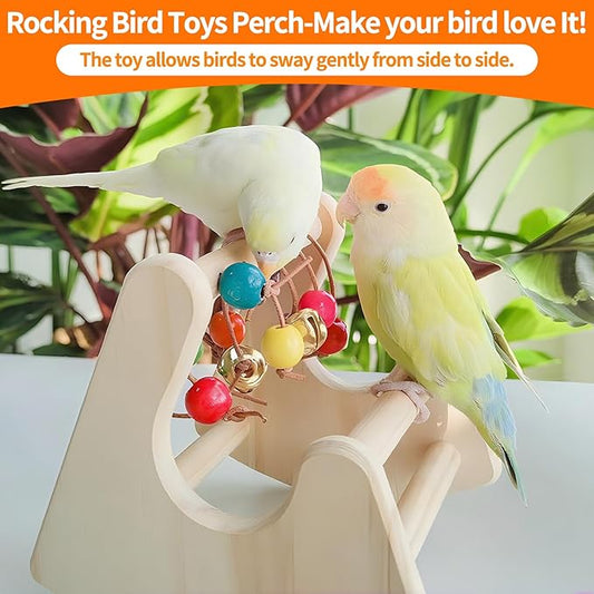 Bird Toys for Parakeets, Bird Perch Toy, Interactive Rocking Parakeet Toys, Enrichment Cockatiel Toy, Wooden Stand for Parakeets Cockatiels Lovebirds Conures Budgies