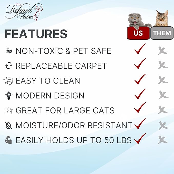 THE REFINED FELINE 22 Inch Lotus Leaf Cat Shelf in Black Espresso with Replaceable Carpet, Playing, Climbing, & Lounging Cat Shelves and Perches for Wall, Cat Hammock Bed Furniture for Large Cats