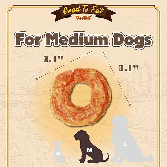 Gootoe Turkey Tendon Dog Treats, Ring (M) 3.17 oz, USA-Sourced Turkey Tendon, Natural Snack, Premium Puppy Chews, Hypoallergenic, Reseal Value Bags, Size for Medium Dogs