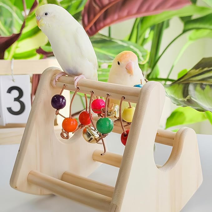 Bird Toys for Parakeets, Bird Perch Toy, Interactive Rocking Parakeet Toys, Enrichment Cockatiel Toy, Wooden Stand for Parakeets Cockatiels Lovebirds Conures Budgies