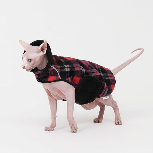 Sphynx Cat Windproof Turtleneck Jacket, Cat Puppy Warm Fleece Hoodie Fall and Winter,Easy to Wear Cat Coat with Velcro,Neck and Chest Adjustable Sweater (S (2-3.5lbs)