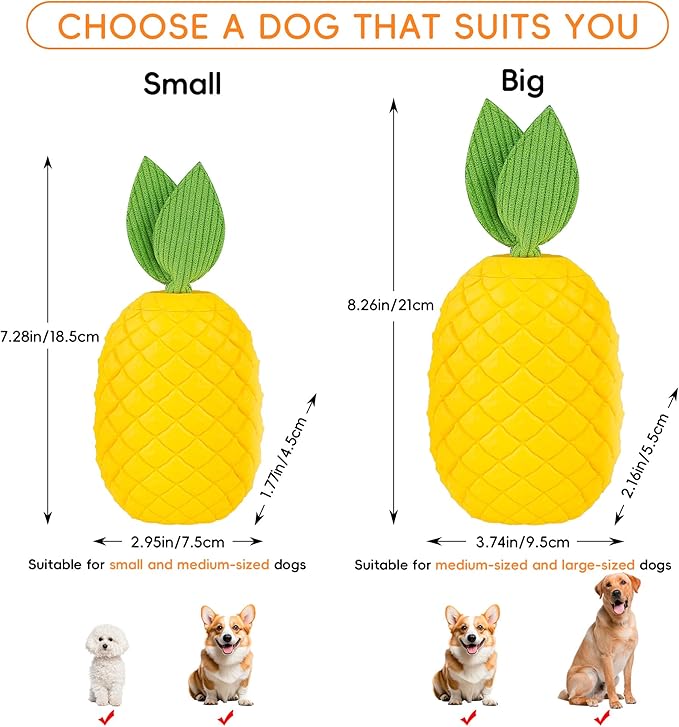 Pineapple Dog Toy, Indestructible Chew Toy with Squeaker, Durable Nature Rubber for Small Breed Dogs, Interactive Play, Teeth Cleaning, Boredom Relief