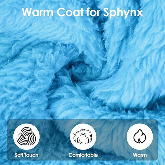 SUNFURA Sphynx Hairless Cat Sweater, Full Body Warm Fleece Sweaters with Sleeves for Cats, Soft Turtleneck Cat Clothes, Cozy Pullover Pajamas for Hairless Cats Devon, Donskoy & Small Dogs, Blue S
