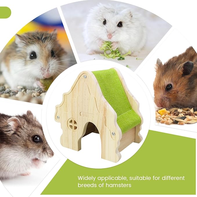 Wooden Hamster Platform and Dwarf Hamster House, Cute Syrian Tiny House Hideout, Small Animal Pet DIY Accessories for Rats, Gerbils & Small Pets (Detachable)