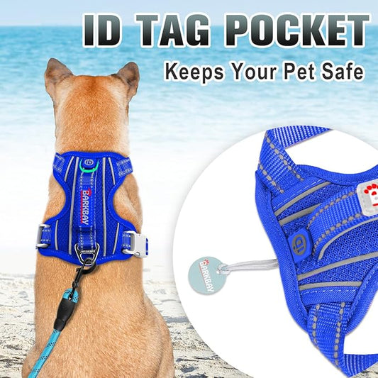 BARKBAY No Pull Dog Harness Large Reflective Dog Harness with Front Clip and Easy Control Handle for Walking Training Running with ID tag Pocket(Sapphire Blue,S)