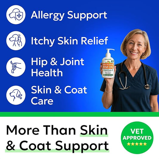 BARK&SPARK Omega 3 Fish Oil for Dogs - w/Wild Alaskan Salmon Oil for Dogs, Fish Oil Liquid Supplement for Pets, EPA+DHA Fatty Acids, Skin&Coat Support - Itch&Allergy Relief, Joint, Immune&Heart Health