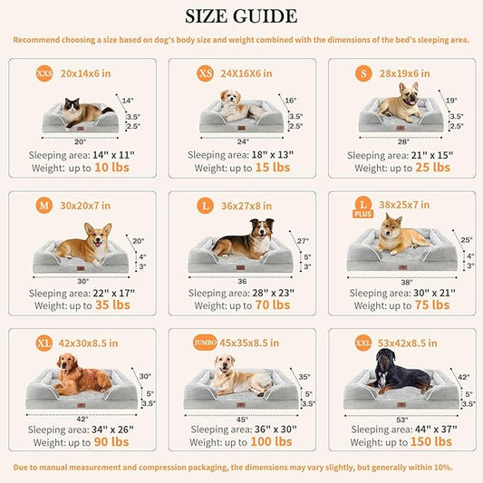 Comfort Expression Small Dog Beds Waterproof Orthopedic Foam Dog Sofa Beds for Small Dogs Comfy Pet Bed with Washable Removable Cover & Non-Slip Bottom(X-Small,Grey White)