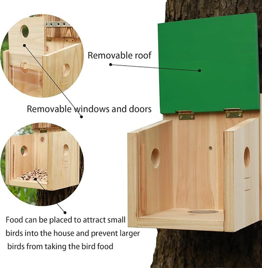 STARSWR Bird House Large Bluebird House Feeder Outdoor Mealworms Feeder for Bluebird with Viewing Window,with Easy Clean Removable Door Outside Hanging Birdhouses
