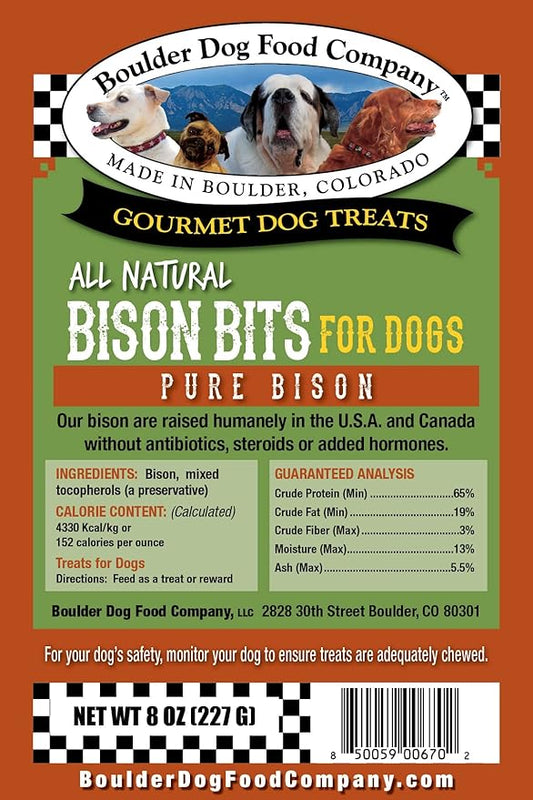 Boulder Dog Food Company All Natural Bits Dog Treats (3 Packs) - Dog Treats Made in USA Only (Bison, 8 oz)