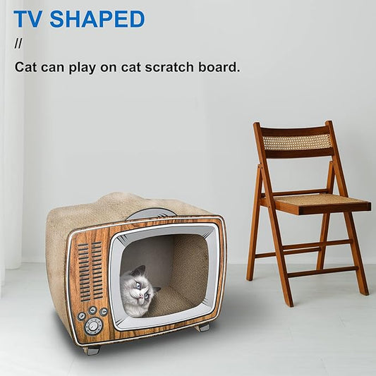 FluffyDream TV Cat Scratcher Cardboard Lounge Bed, Cat Scratching Board, Durable Board Pads Prevents Furniture Damage