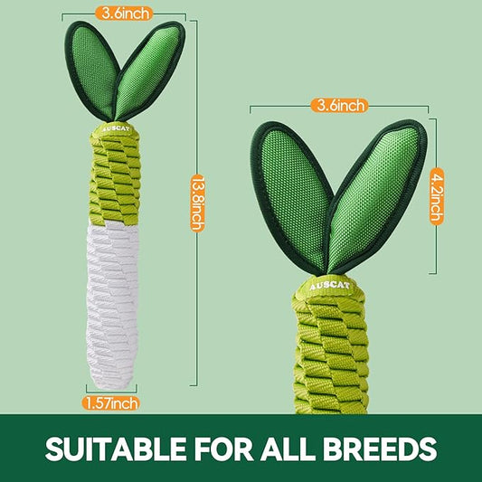AUSCAT Carrot Dog Rope Toy, Durable Tug of War Toy with Squeaker, Braided Teething Toys for Small Medium Large Dogs, Radish