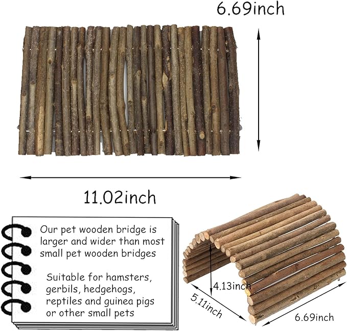 kathson 2 PCS Hamster Wooden Bridge Guinea Pig Ladder Rat Chew Toys Wood Ladder Natural Hideout for Small Animal Chinchillas Gerbils Ferret Syrian Hamster Squirrel