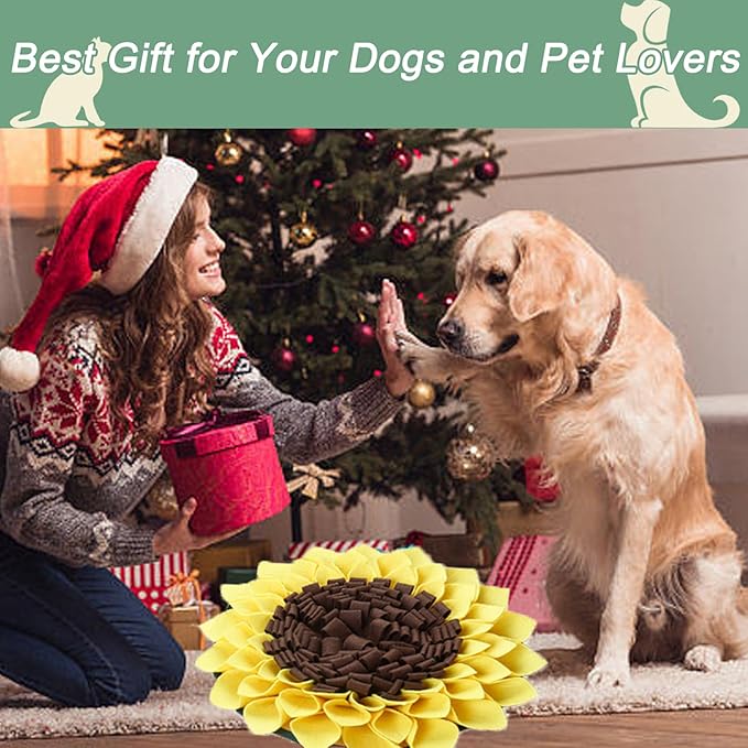 Snuffle Mat for Dogs, Pet Sniffing Pad for Slow Feeding, Puppy Cat Interactive Puzzle Toys for Smell Training, Indoor Foraging Mat for Stress Relief, Yellow (L)