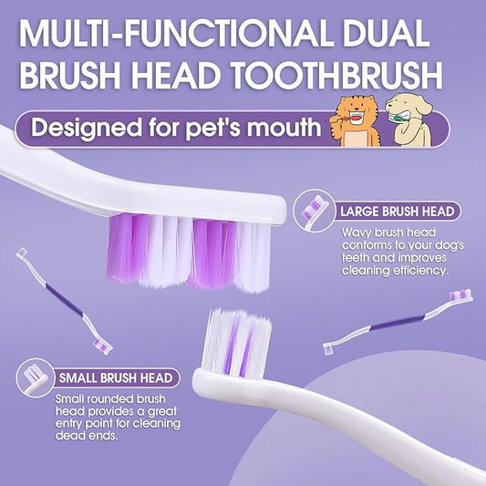 Dog Toothbrush – Newly Upgraded Dual-Head Design with 60° Wavy Bristles–Gently Surrounds Teeth for Deep Cleaning and Plaque Removal – Non-Slip Handle, Ideal for Daily Pet Dental Care (Purple, 6-Pack)