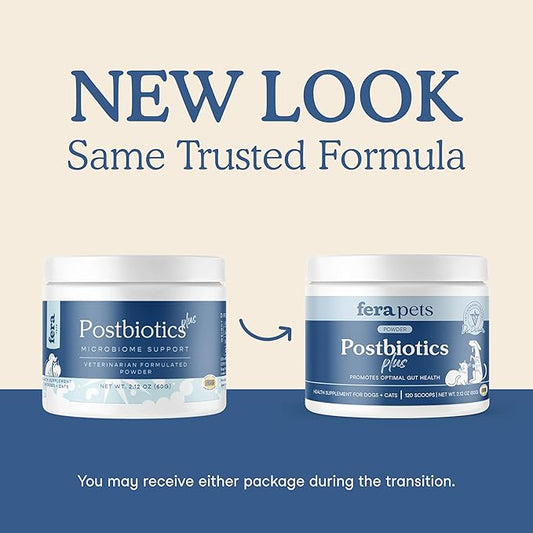 Fera Pets Postbiotics Plus Prebiotics for Dogs & Cats - with Slippery Elm - Promotes Optimal Digestive Health & Inflammatory Response - Enhances Immunity - 120 Scoops