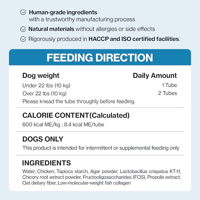 Dr.by Squeeze Probiotics for Dogs Gut Health Immunity Skin&Alllergy Care Diarrhea Relief Digestive Stomach Support with L. crispatus KT-11 Lickable Paste Formula Individually Packaged, Chicken