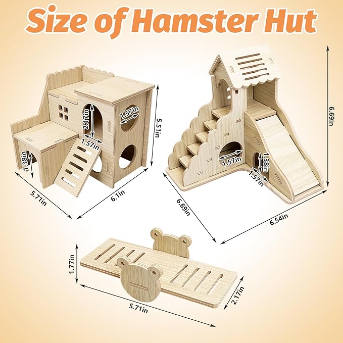 BNOSDM Wood Hamster House Dwarf Hamster Natrual Hideout with Ladder Gerbils Climbing Exploring Seesaw Toys Cage Accessories for Syrian Hamsters Mouse Mice