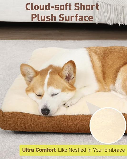 Washable Dog Bed for Extra Large Dogs, XXL Crate Bed Plush Pet Kennel Pad with Non-Slip Bottom, Pet Sleeping Mat, 47x29 Inch, Khaki