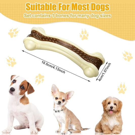 Sosation Bones Shaped Dog Toys for Aggressive Chewers, 2 Pack Dog Chew Toys Puppy Teething Nylon Beef Flavor for Large/Medium/Small Puppies Breeds(Curved Bone,Small)