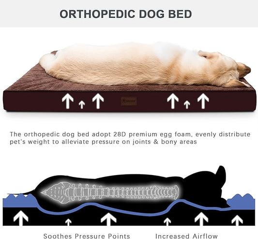 MIHIKK Waterproof Dog Bed Medium Size Dog Orthopedic Dog Beds for Crate with Removable Washable Cover Egg-Crate Foam Pet Pad Mat with Anti-Slip Bottom, 35x22 Inch, Brown