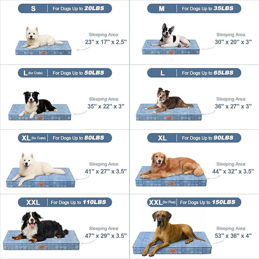 Outdoor Dog Bed for Medium Dogs, Waterproof Dog Crate Bed for Puppy Beds, Orthopedic Egg Crate Foam Pet Bed with Washable Removable Oxford Cover, White Blue