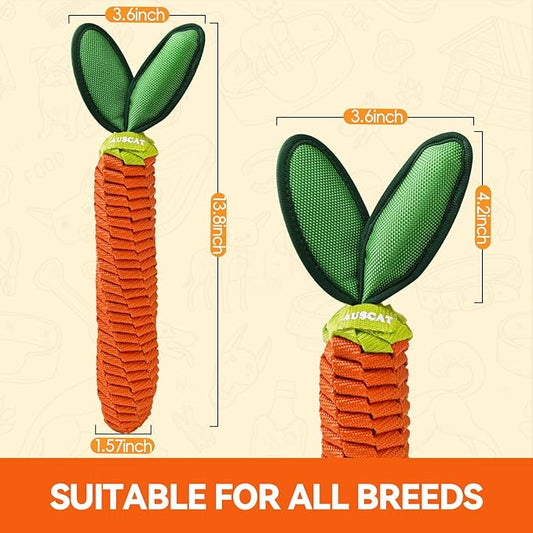 AUSCAT 2PCS Carrot Dog Rope Toy, Durable Tug of War Toy with Squeaker, Braided Teething Toys for Small Medium Large Dogs