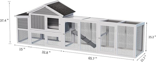 113.5" Gray Large Wooden Chicken Coop with Run – Outdoor Hen House for 2-4 Chickens, Waterproof & UV-Resistant Roof, Nesting Box with Hinged Lid, Sliding Door, Removable Tray, Secure & Easy-Clean