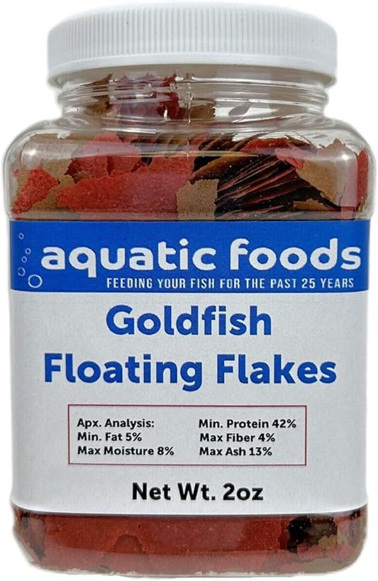 Aquatic Foods Inc. Goldfish Flakes, 42% Protein Color Enhancing and Spirulina Flakes for Aquarium & Pond Goldfish, Koi and All Pond Fish...WL 2oz Sm Jar