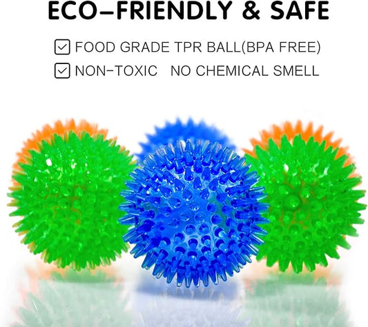 SHARLOVY Squeaky Balls for Pet Small Puppy, TPR Fetch Spike Balls for Dogs, Rubber 6 Pack Bright Colors Chew Teething Dog Toys