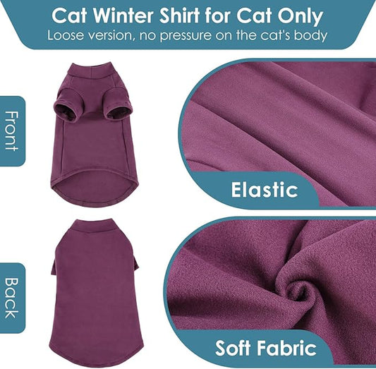 SUNFURA Turtleneck Sweater for Cat, Sphynx Cats Shirt Hairless Cat Sweaters with Sleeves, Warm and Soft Kitten Pullover Fleece Winter Pajamas Jumpsuit for Puppy Cats, Purple M