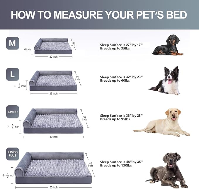MIHIKK Orthopedic Dog Couch Bed Deluxe Plush L-Shaped with Waterproof Lining Bolster Dog Sleeping Sofa with Removable Washable Cover & Nonskid Bottom Pet Bed for Small Dogs, Gray