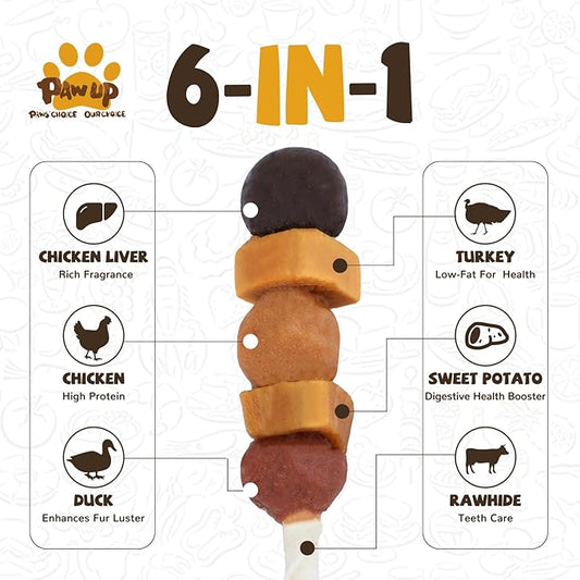Dog Treats, Kabobs Chews Made with Sweet Potato, Turkey, Chicken & Duck, Rawhide Sticks for Dogs, Long-Lasting, High Protein Dog Treat for Small Medium Large Dogs, 12 Count