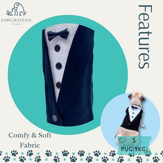 Cute Sweater for Dogs and Cats Soft Flannel Pet Outfit Warm and Cozy Animal Hoodie Small to Large Pet Clothes for Halloween Parties and Everyday Wear (Large, Black Bowtie)