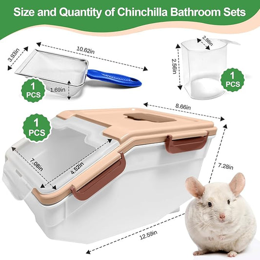 Large Chinchilla Sand Bath Container Kit Plastic Chinchillas Dust Bath House with Sand Cup and Sand Shovel Hamster Shower Room for Hedgehog Guinea Pig Squirrel and Other Small Animals(Pink)