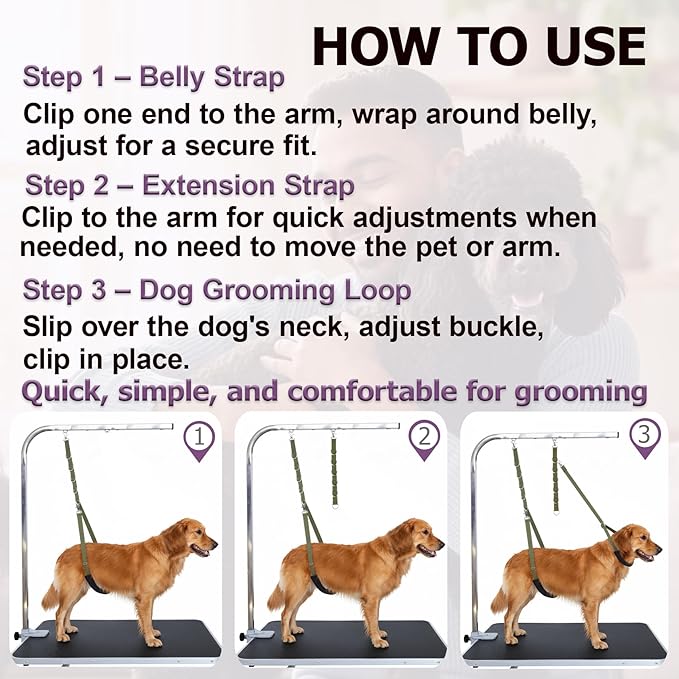 Dog Grooming Loops Supplies Pet Dog Grooming Belly Straps Belly Band Black Solf Comfrotable & Adjustable Grooming Tools for Grooming Tables Arms Ideal for Groomers(Army Green)