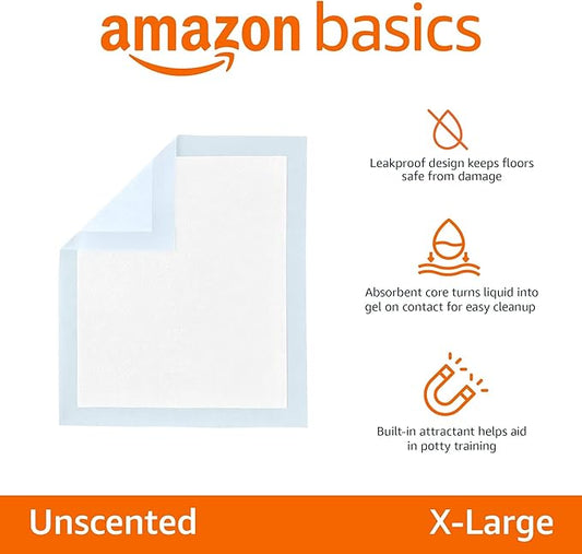 Amazon Basics Heavy Duty Dog Training Pads, XL Puppy Pee Pads with Quick-Dry Surface, 34L x 28M inches, Blue & White, 15-Count