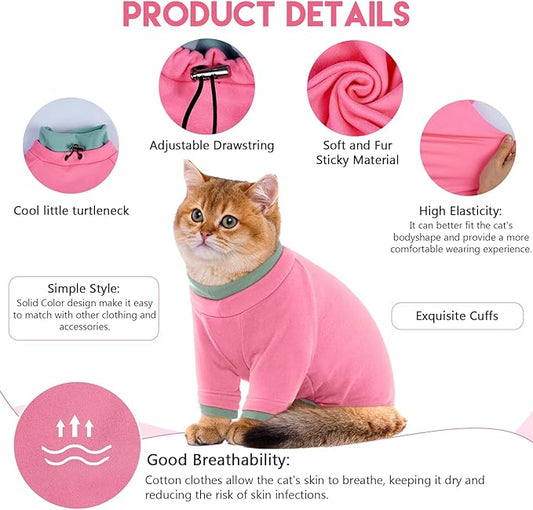 Sticky Cat Clothes Stretchy, Sphynx Hairless Sweater & Pajamas for Cats only, Soft Cat Onesie for Cats After Surgery Female Male & Hair Loss Prevention, Pink M
